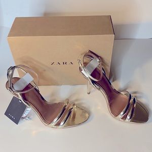 Zara Woman Gold Tone High Heel Sandals